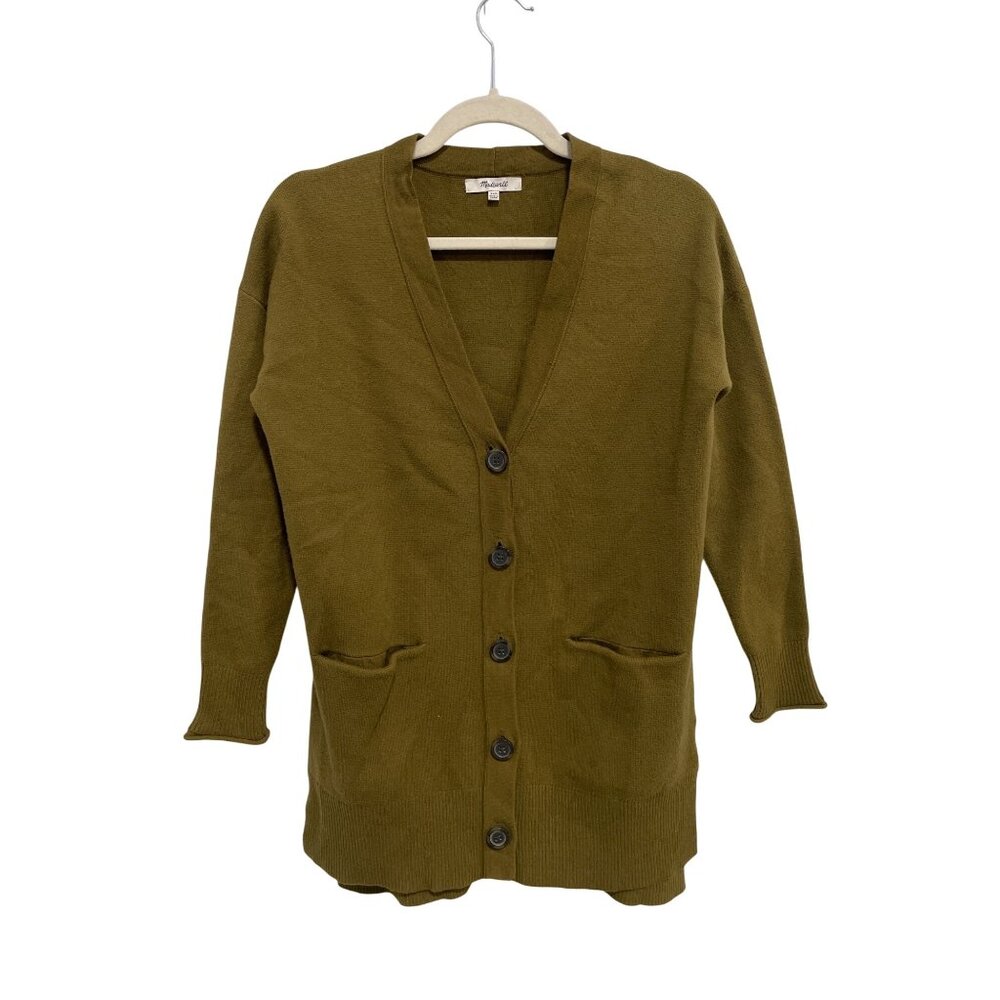Madewell Cardigan Sweater Size XXS Button Front V Neck 3/4 Sleeve Olive Green
